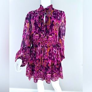 House of Harlow Mini Dress Womens Artsy Abstract Romantic Ruffle Ikat Royal 12